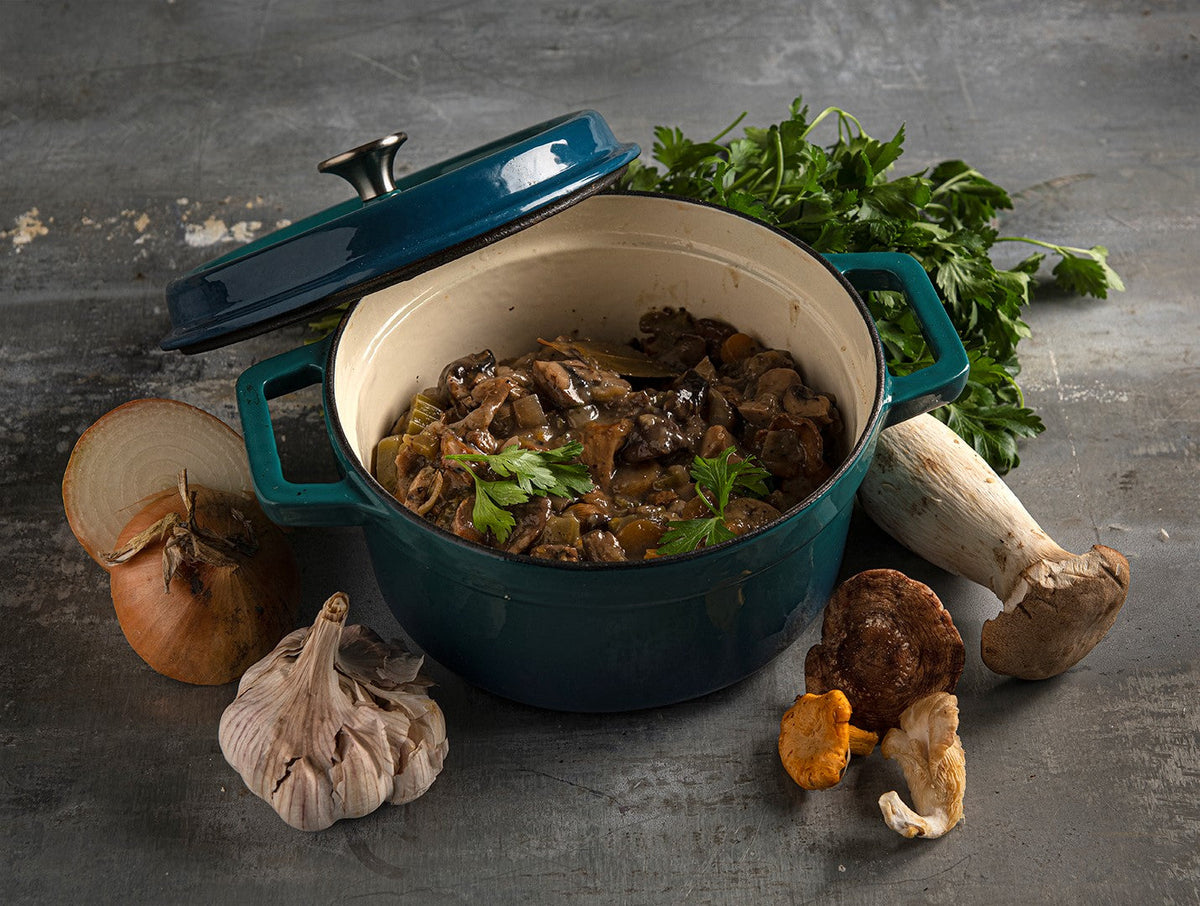 Paddestoelen-bourgignon met puree van knolselderij