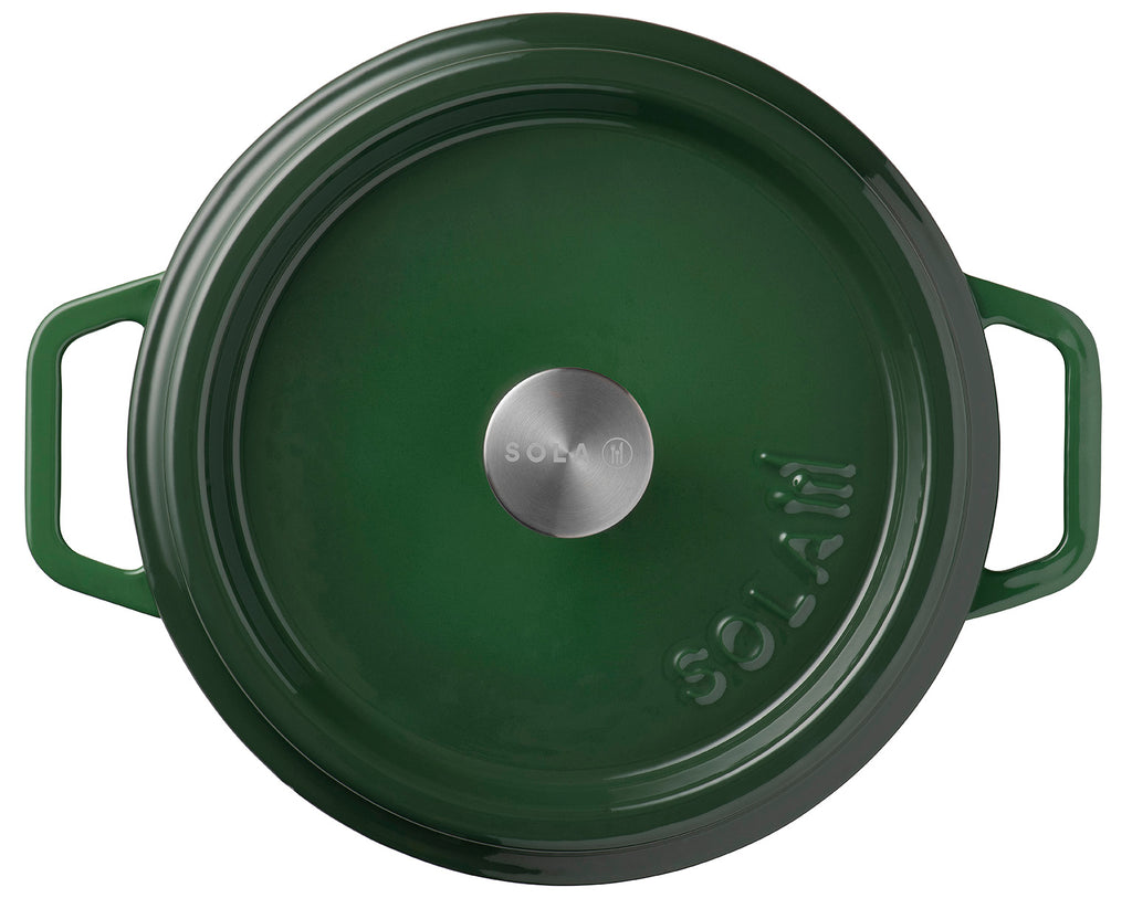 Gusseisen Bräter/Cocotte mit Deckel, Rund 24 cm Grün