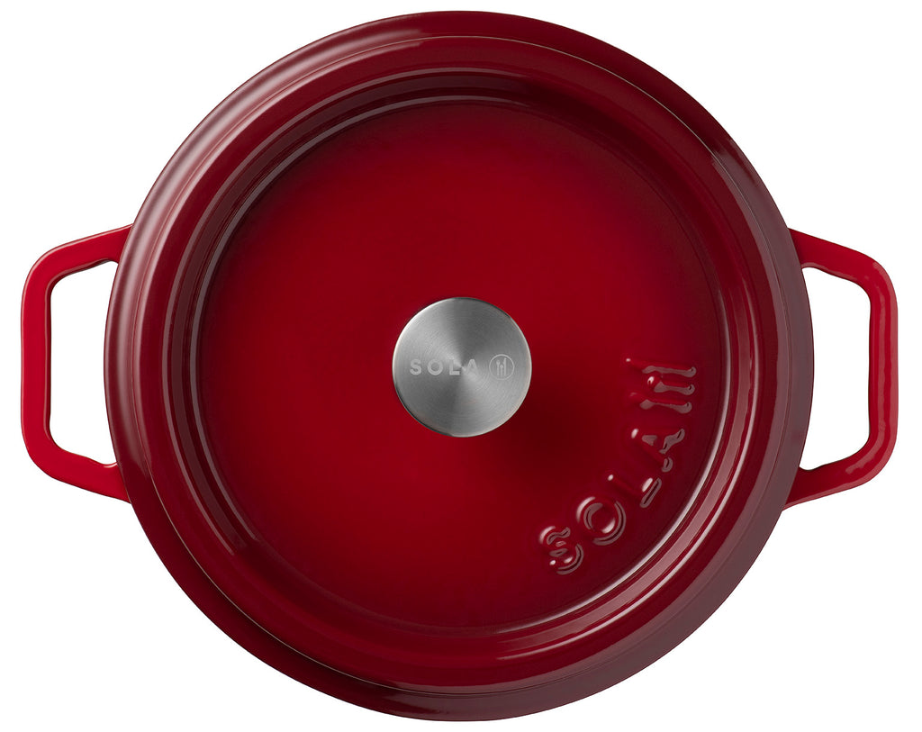 Gusseisen Bräter/Cocotte mit Deckel, Rund 24 cm Rot