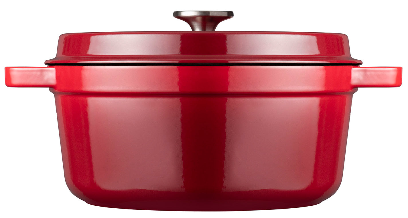 Gusseisen Bräter/Cocotte mit Deckel, Rund 24 cm Rot