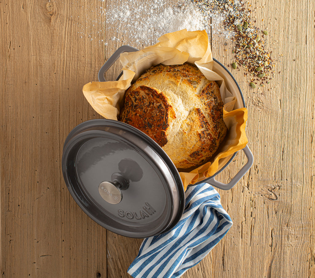 Gusseisen Bräter/Cocotte mit Deckel, Rund 24 cm Grau