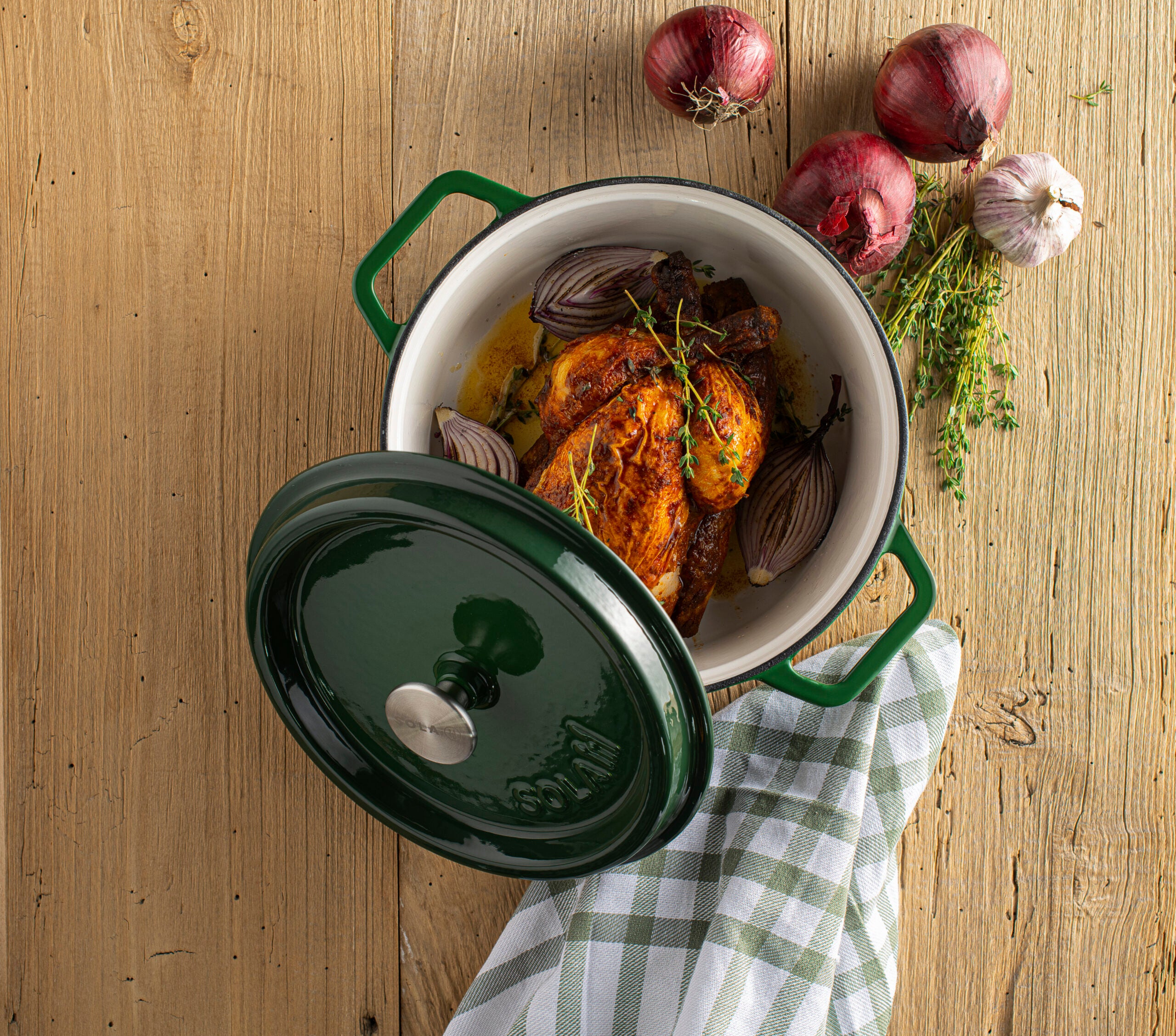 Gusseisen Bräter/Cocotte mit Deckel, Rund 24 cm Grün